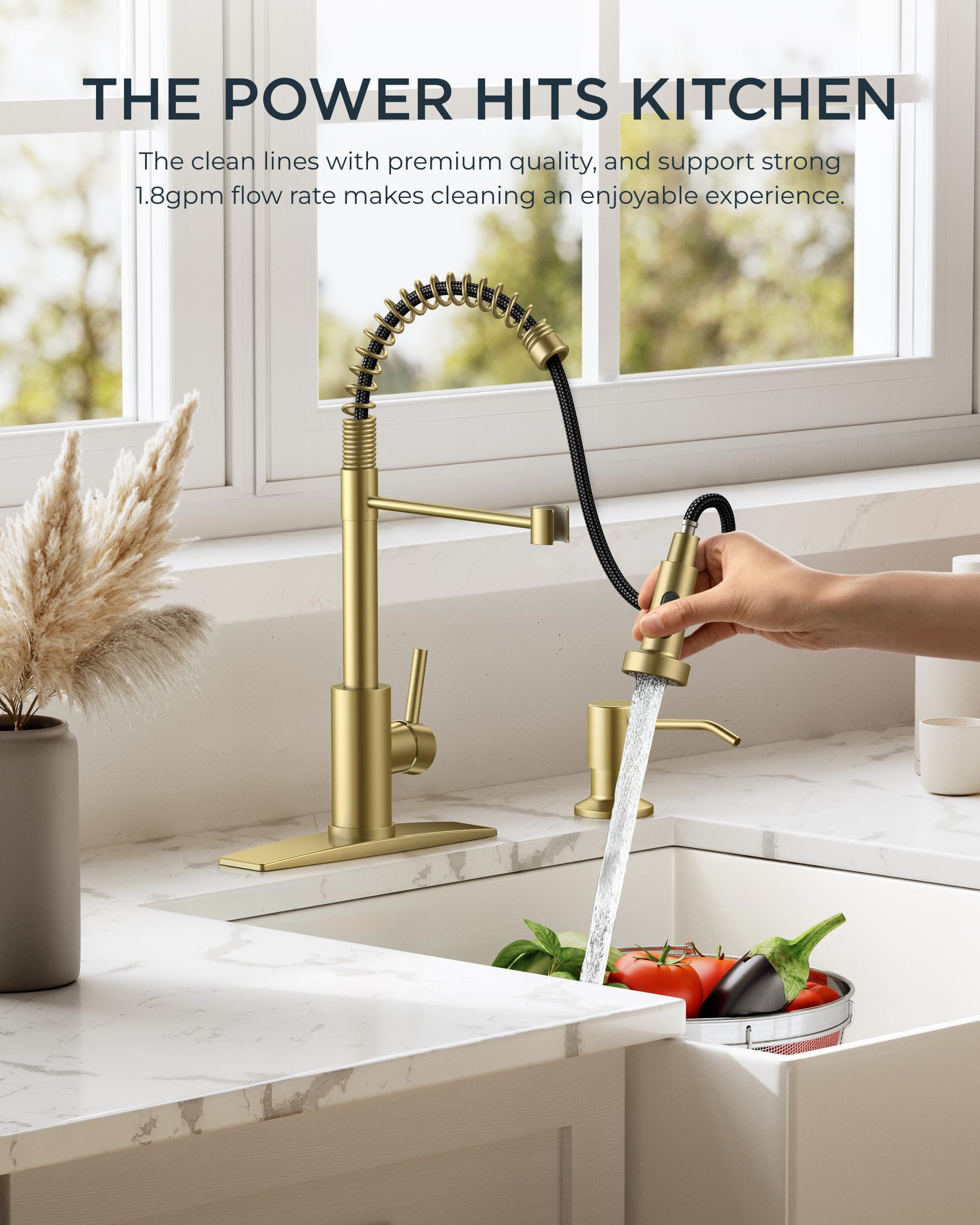 Forious Kitchen Faucet, Gold Kitchen Sink Faucets With Pull Down Sprayer, Commercial Spring Kitchen Sink Faucet Stainless Steel,